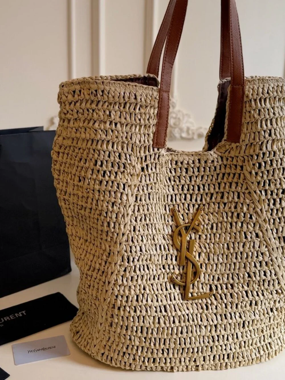 🧿Yves Saint Laurent🧿 straw woven tote bag 36x35cm